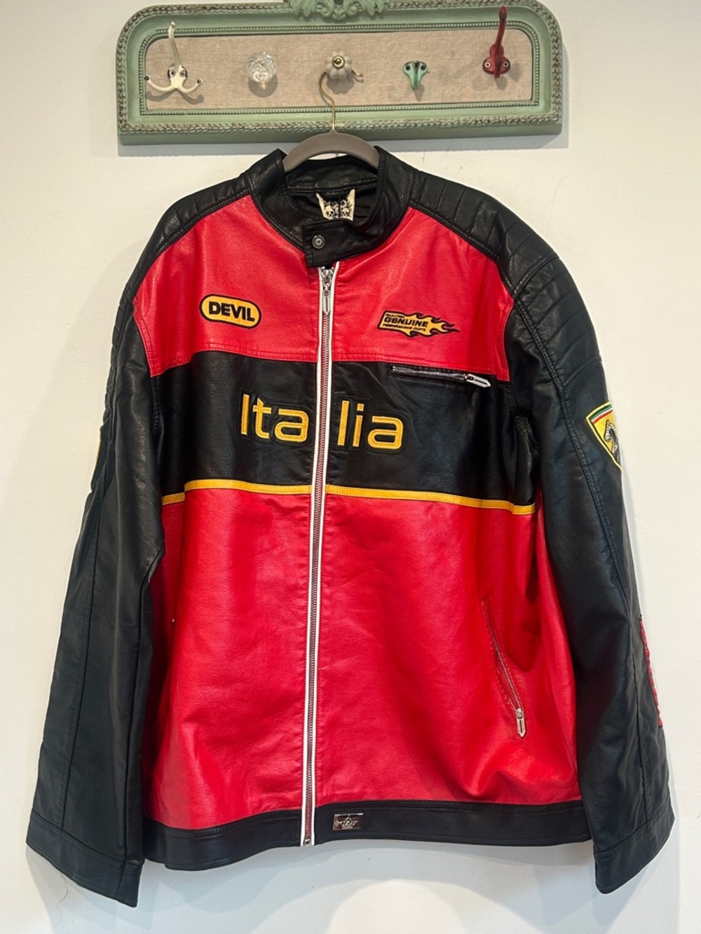 Watson Devil Red Italia Black Leather Racing Jacket men’s 5X big & tall new